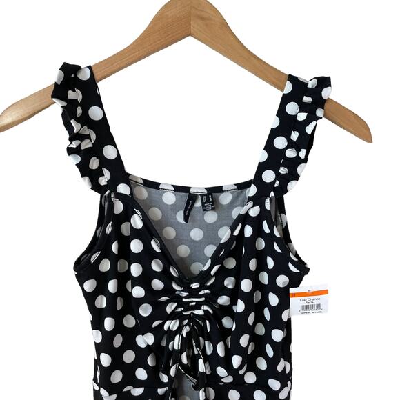 VERO MODA New Polka Dot Front Cut Out Mini Dress Black White Medium Retro Pin Up - Picture 4 of 10